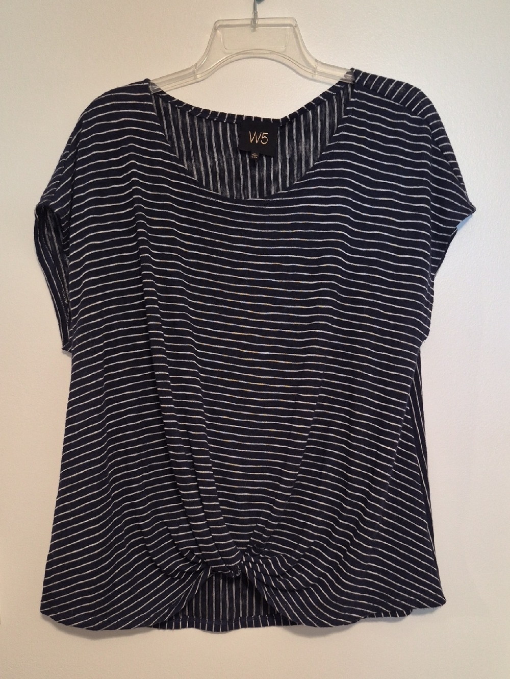 W5 Navy & White Striped Front-Knot Short Sleeve Tee SZ XL